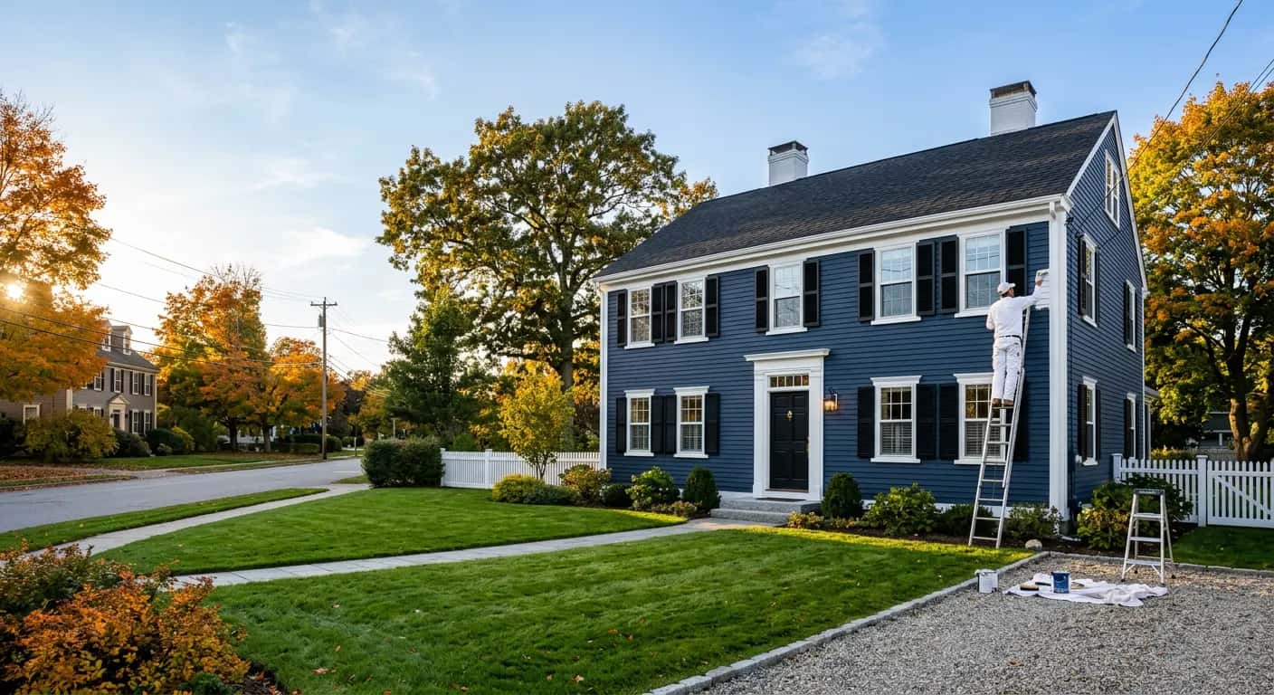 Pintores profesionales trabajando en casa residencial en New Bedford Massachusetts - NG Painting Pro servicios de pintura